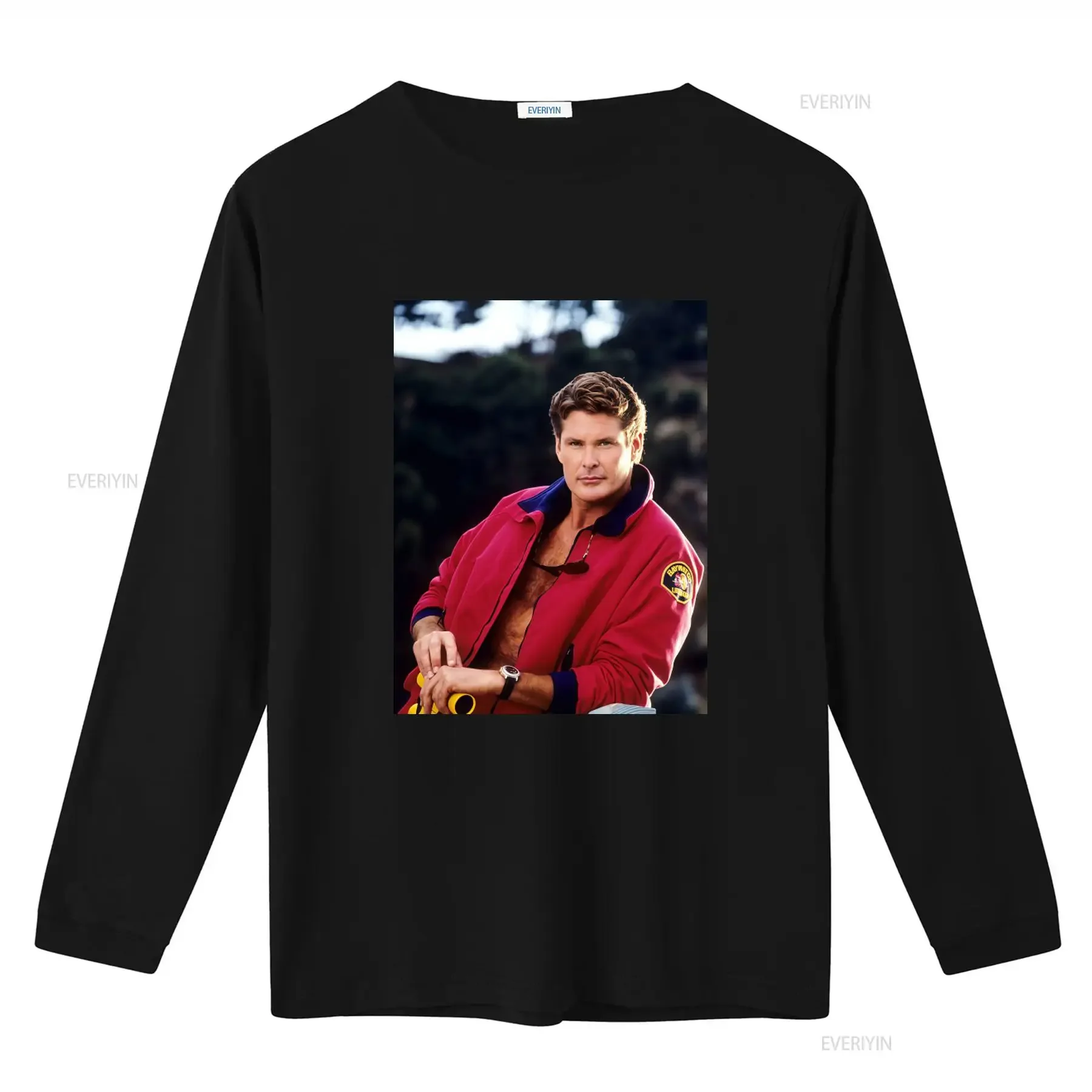 Baywatch David Hasselhoff Mens T Shirt LA Beach Lifeguard TV Mitch Buchannon Top Crew Neck   vintage Washed fashion