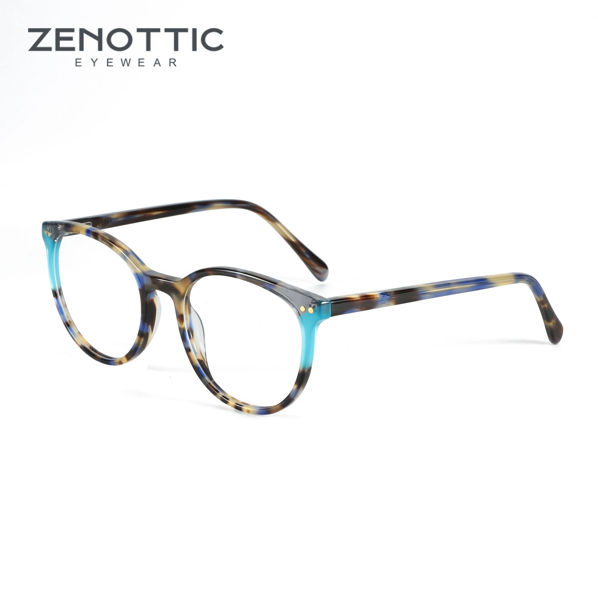 

ZENOTTIC 2023 Fashion Glasses Frame Printing Acetate Optical Eyeglasses Frames Unisex Round Non-Prescription Eyewear YD1160