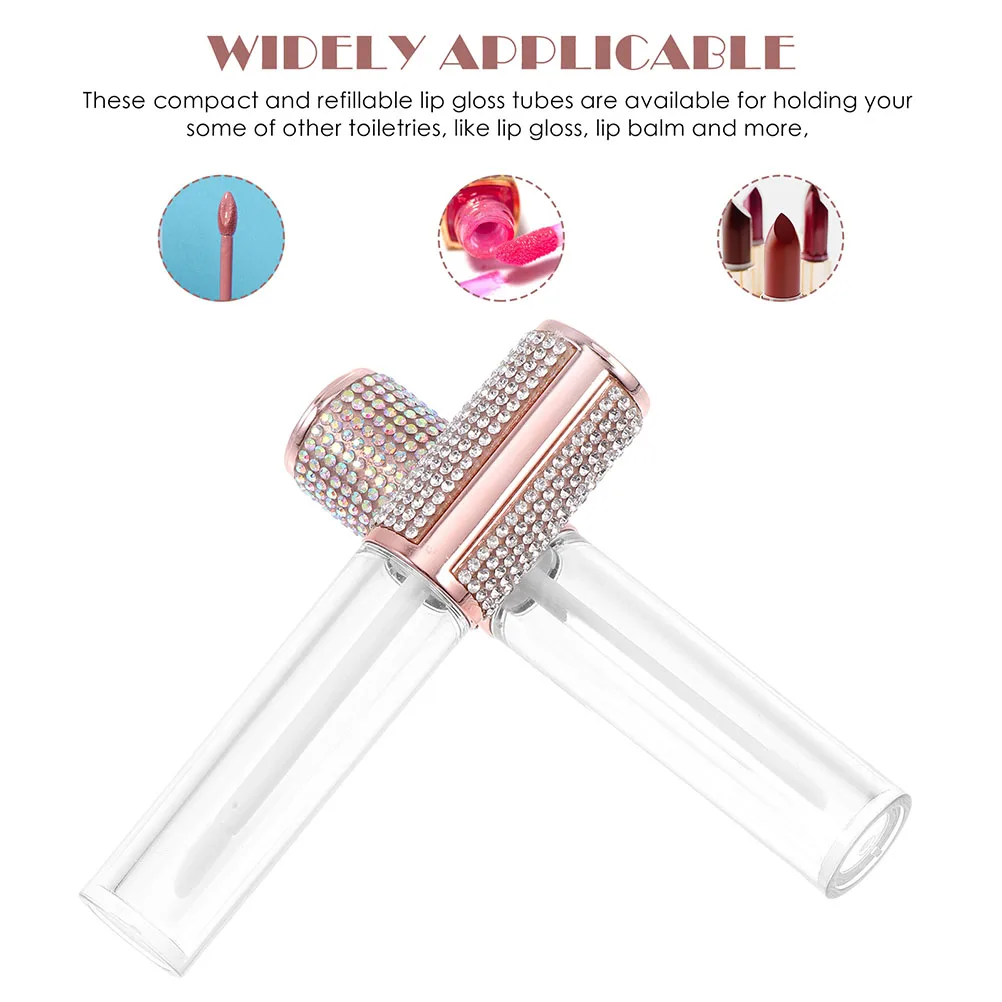 

4pcs Refillable Gloss Tubes Diamond Gloss Tube Portable Small Glazes Bottle Fashion Lip Oil Container Empty Lip Balm Tube For