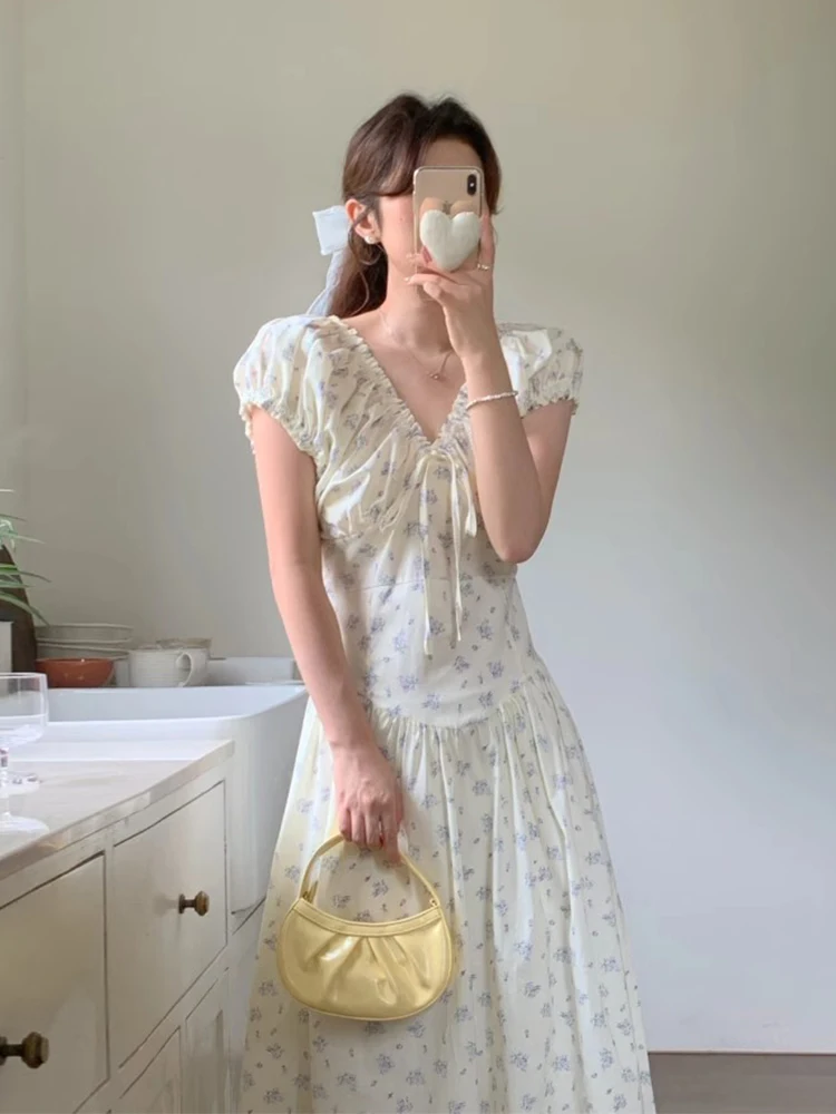 กระโปรงยาวทรงเข้ารูปผูกเอว ลายดอกไม้สไตล์เกาหลี สำหรับผู้หญิง รุ่น Chic Summer Floral Print Dr