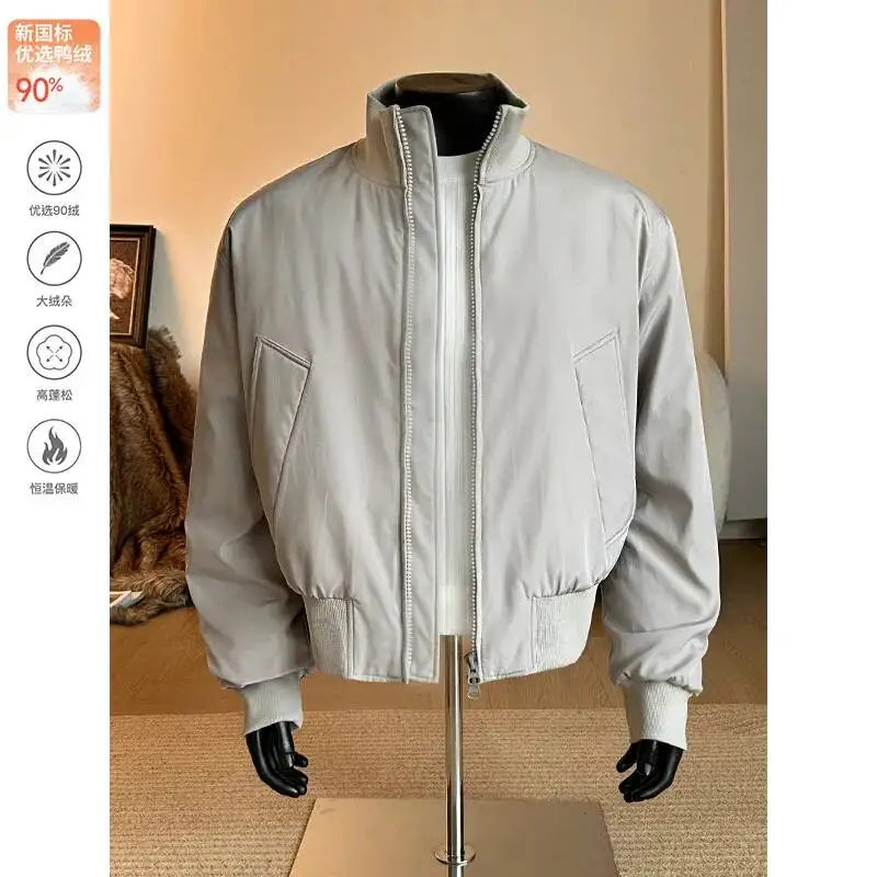 Jaket Penerbangan Gaya Amerika Pria, Mantel Bulu Angsa Putih, Desain Pendek, Hangat untuk Musim Dingin, Tidak Tebal, Pakaian Luar untuk Berbagai Situasi