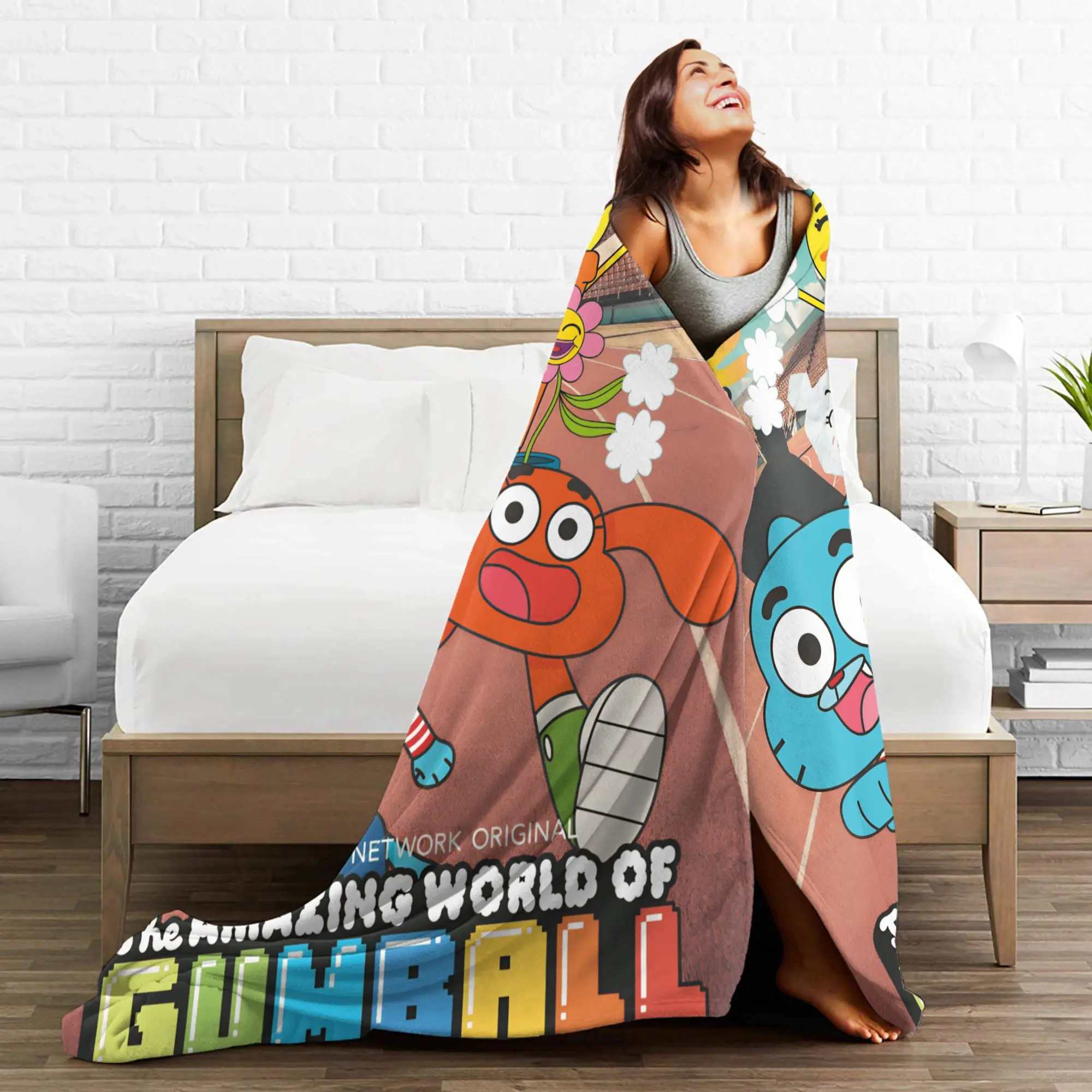 Koc The Amazing World Of Gumballs Miękki, ciepły, pluszowy pled na kanapę, fotel, łóżko, podróż, do biura, flanelowa narzuta na łóżko