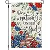 4th of July Garden Flag Patriotic One Nation Under God 12x18 Inch Double Sided Small Blue Red Floral Holiday Decoration for  jjp