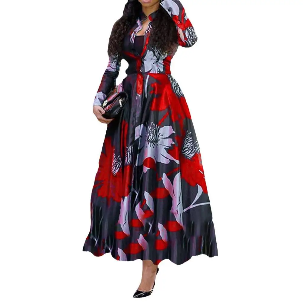 تنورة نسائية ريترو مطبوعة ماكسي Dr على شكل حرف a Sle طويلة Sve V-Ne Busin كاجوال Faion Briti Sle لربيع وصيف #5