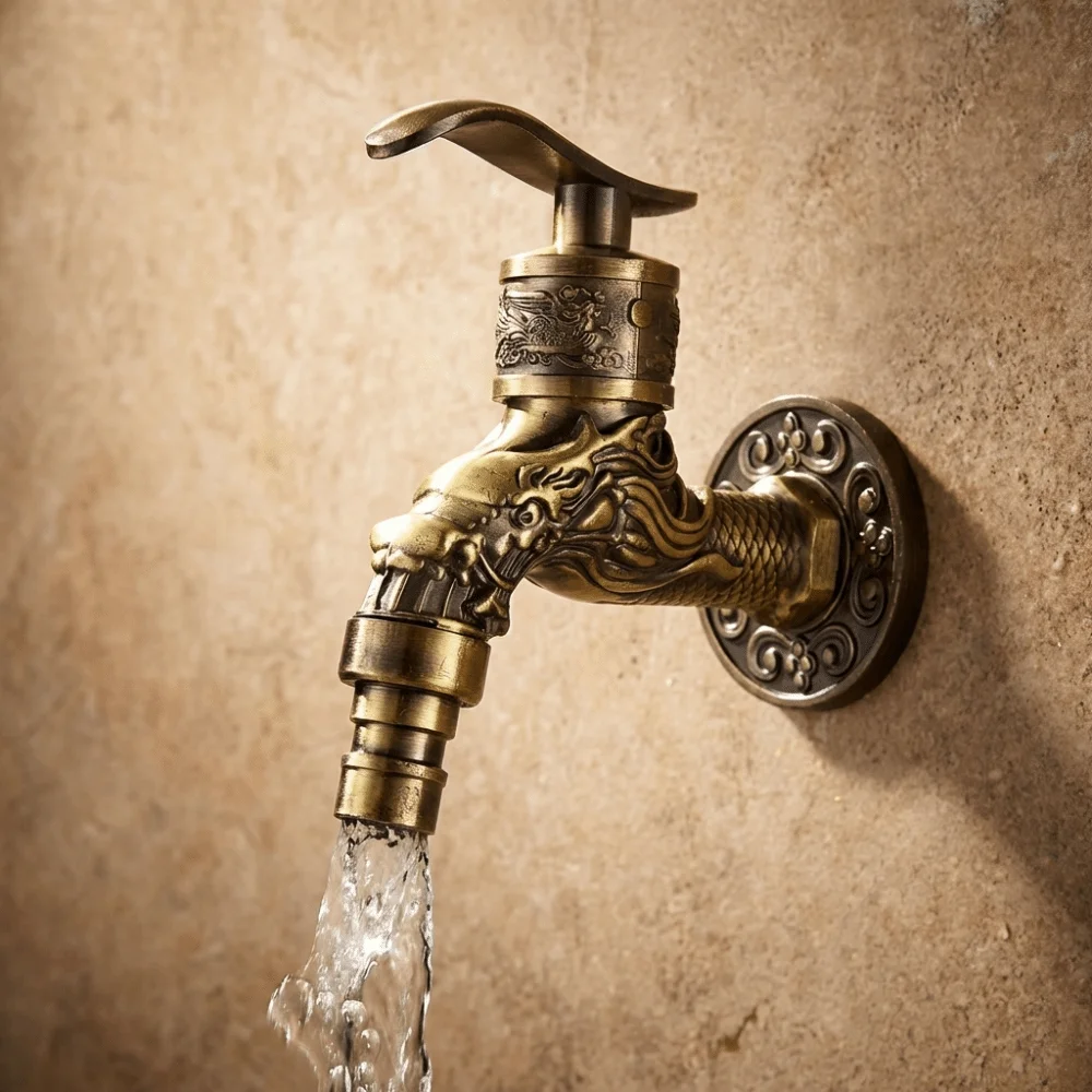 Dragon Head Design Antique Faucet Freeze-Resistant Material Wall-Mounted Structure Wall-Mounted Faucet Exquisite Spout