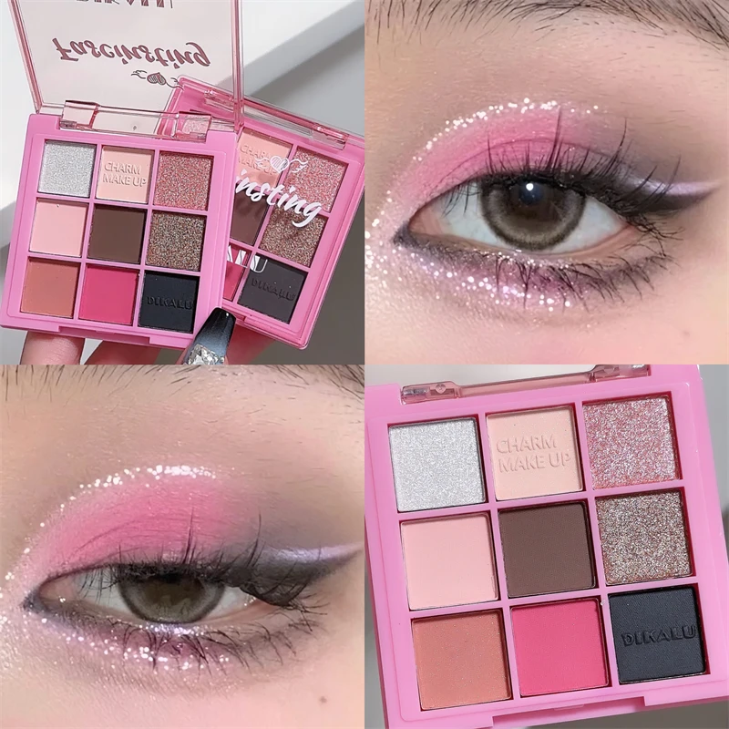 Paleta de sombra de ojos profesional para mujer, 9 colores, brillo desnudo, barato, coreano, Panel de sombra de ojos, regalo de Navidad de alta calidad para niñas