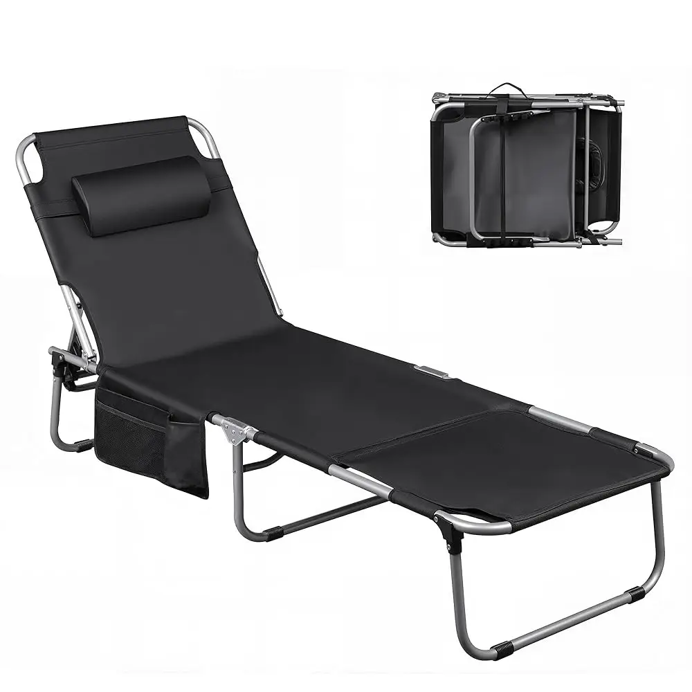

Outdoor Tanning Chair, 5-Position Folding Beach Chair With Face Hole, Portable Patio Lounge Chair For Beach, Pool,Camping,Black