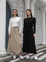 AP 2025 Spring and Summer Women Turn-down Collar Tee Soft Lady Cotton Blend Skirt Comfortable Casual