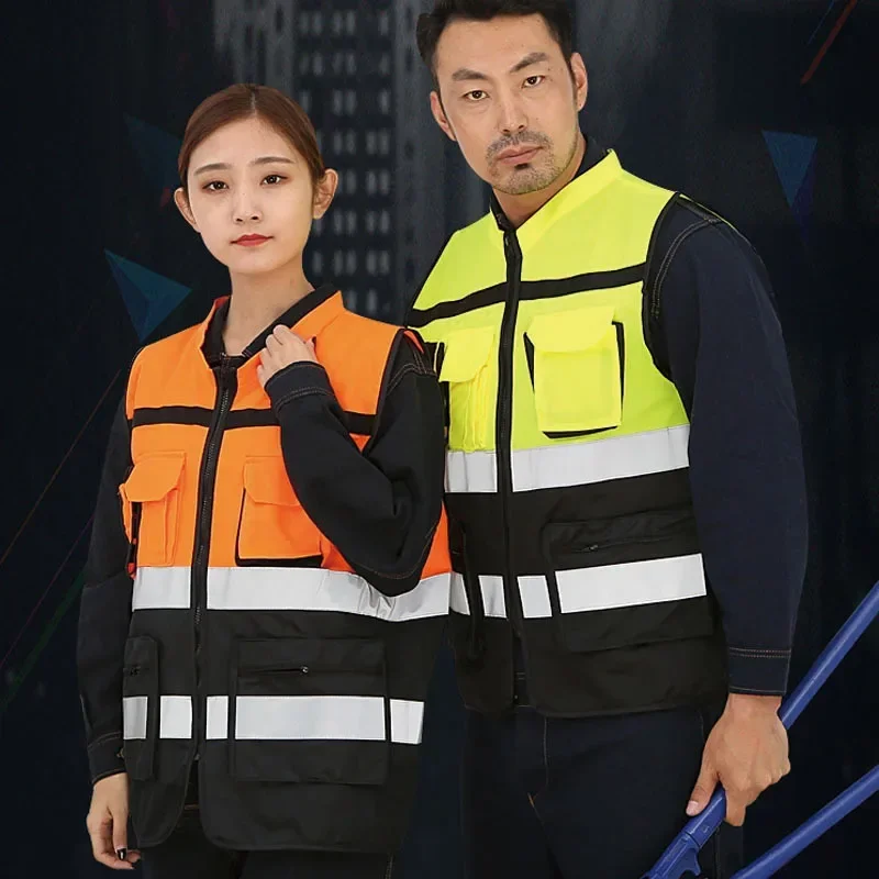 DurableReflective Vest Road Traffic Construction Vest Multi-Pocket Construction Site Vest Reflective Clothing