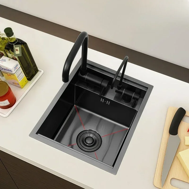 304 Stainless Steel Bar Counter Hidden Sink, Small Rice Grain Embossed Nano Black Invisible Nakajima Sink 38 * 32cm (2 holes