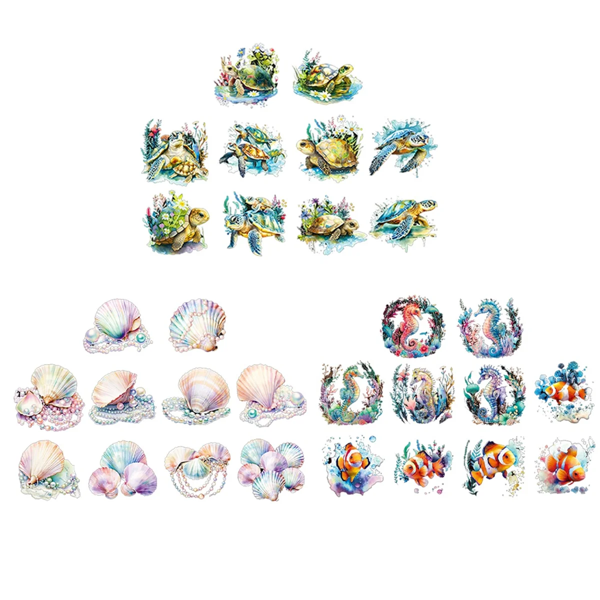 CYL-30Pcs Stickers for Marine Animals Stickers, PET Waterproof Gold Holographic Outlines Vibrant Colors Glisten Decals