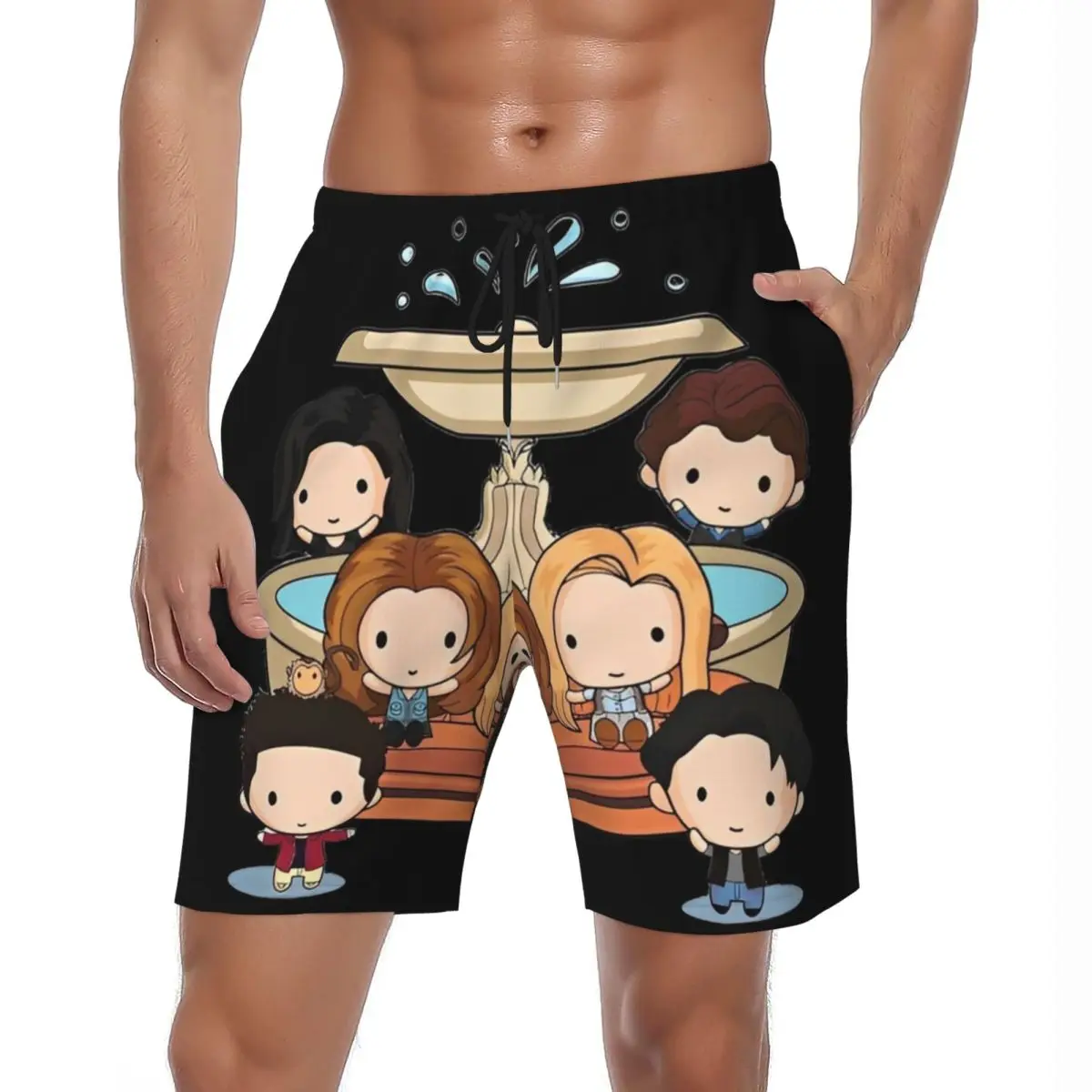 

Друзья ТВ-шоу Плакат Шорты Летняя программа Мультфильм Спорт Серфинг Пляжные шорты Мужские быстросохнущие плавки больших размеров