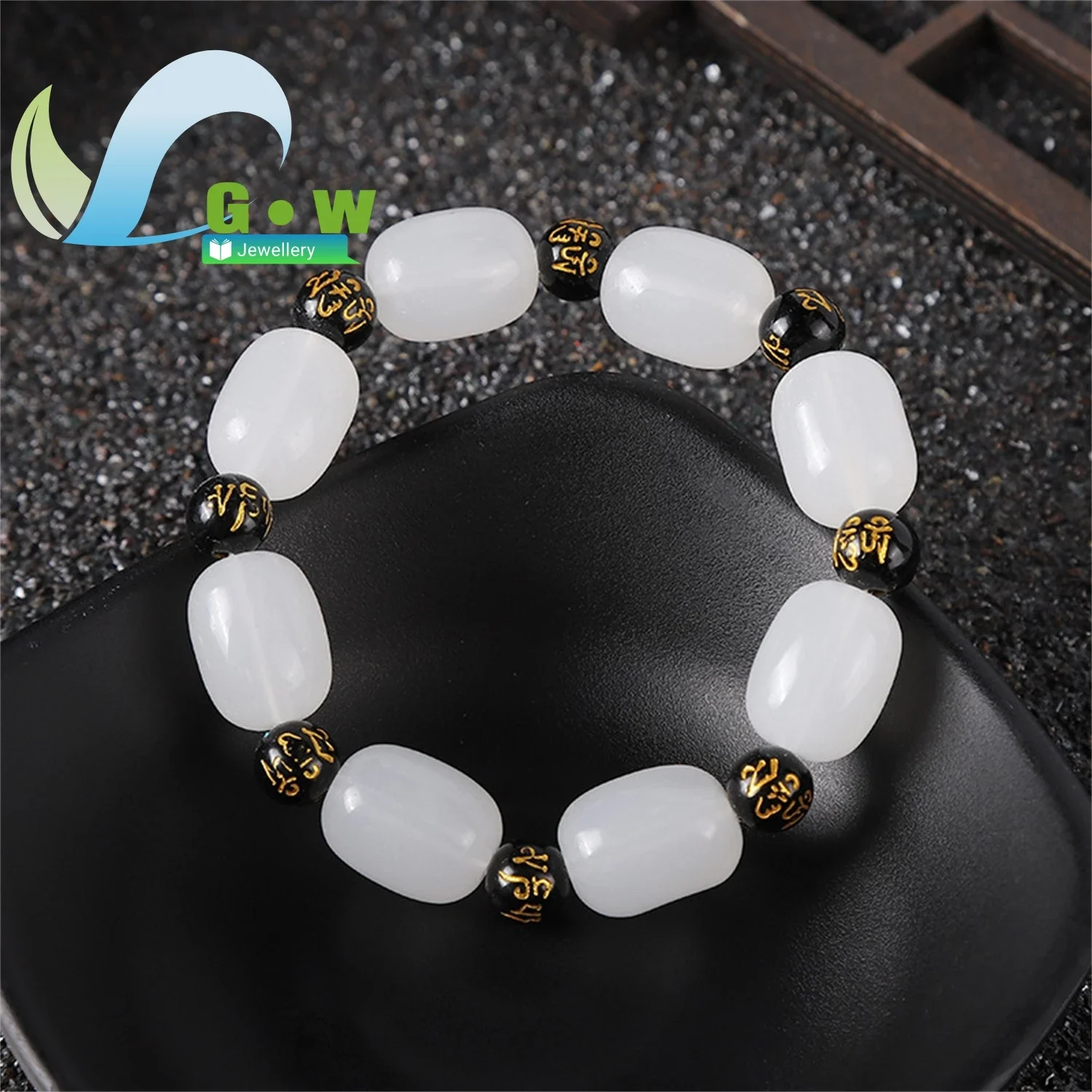 Hot Selling White Jade Date Beads Six True Words Mantra Hetian Bracelet Live Stream Special Scenic Spot Unisex Hand Chain Wholes