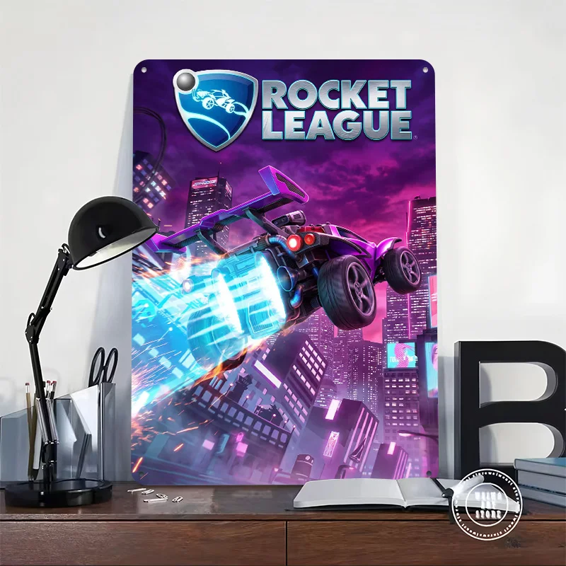 Rocket League Game Cover Art Personalized 3D Textured Metal Poster Wall Art Tinplate Sign for Luxury Decoration Home Decor Items
