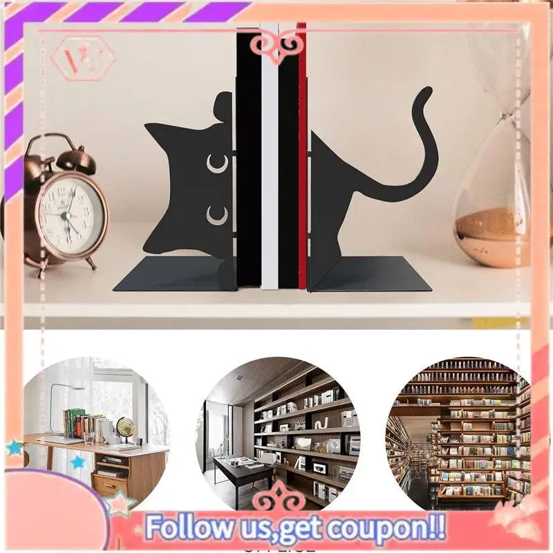 AT84-1 قطعة نهايات كتاب القط اللطيفة، نهايات الكتب المزخرفة، نهايات الكتاب باللون الأسود للأرفف، أشياء تزيين رف الكتب، رف الكتب المكتبي المنزلي