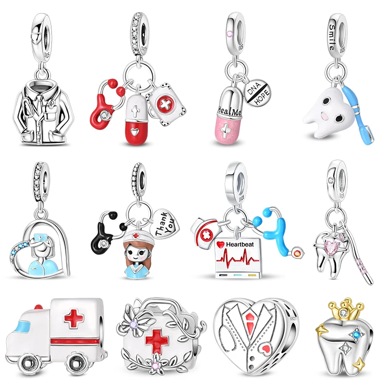 925 Sterling Silver Charms Bead CZ Zircon Tooth Pill Nurse Medicine Box Dangle Fit Original Bracelet DIY Women Jewelry Gift