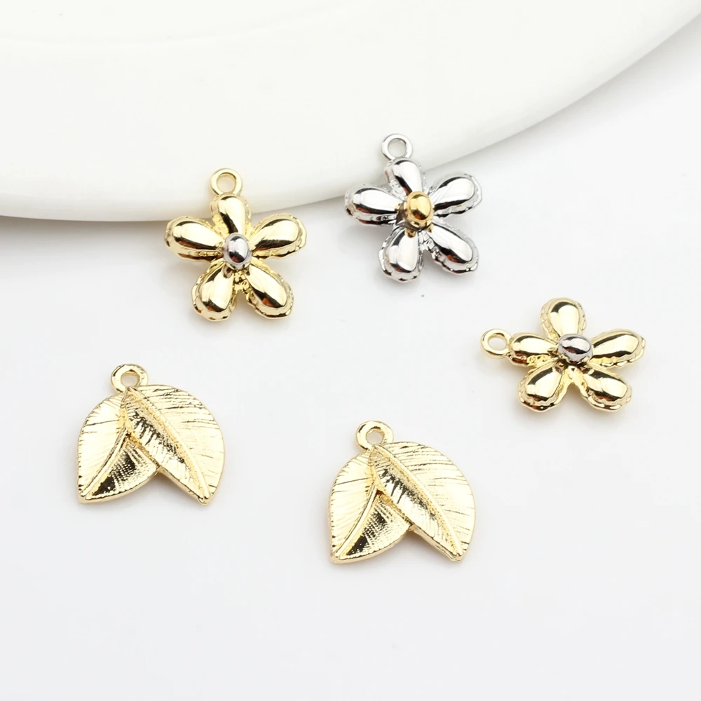 Folhas Forma Encantos de Liga de zinco Mini Flores 10 pçs/lote Para DIY Moda Jóias Brincos Gota Fazer Acessórios