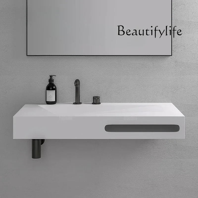 

Nordic artificial stone table basin, wash basin, household bathroom wall-mounted integration, fashionable, advanced sense