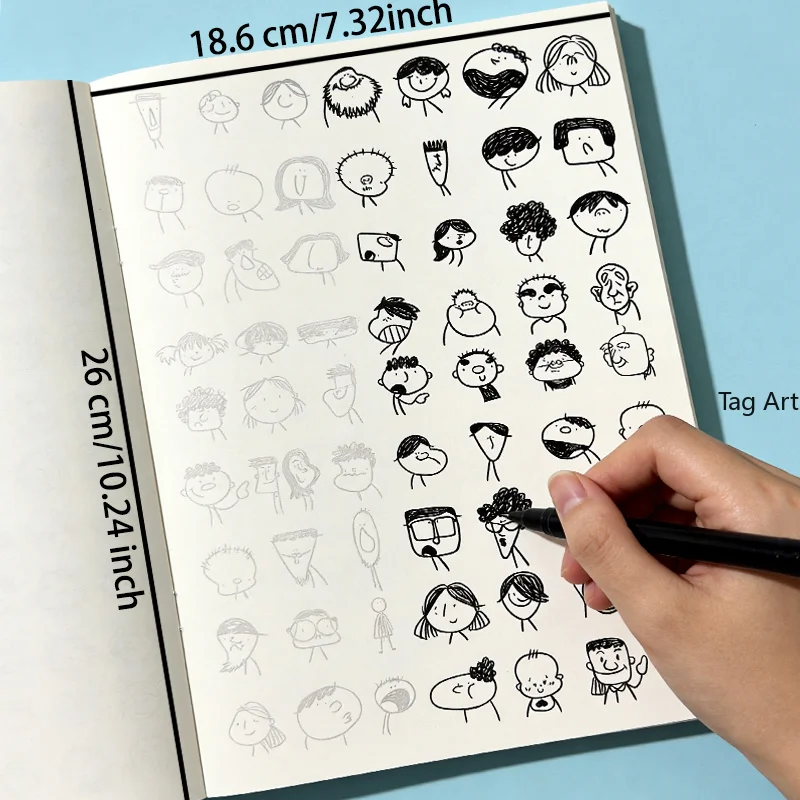 A 40 Page Decompression Sketchbook with Facial Expressions and Coloring, Over 1000 Black and White Line Drawings and Emoticons