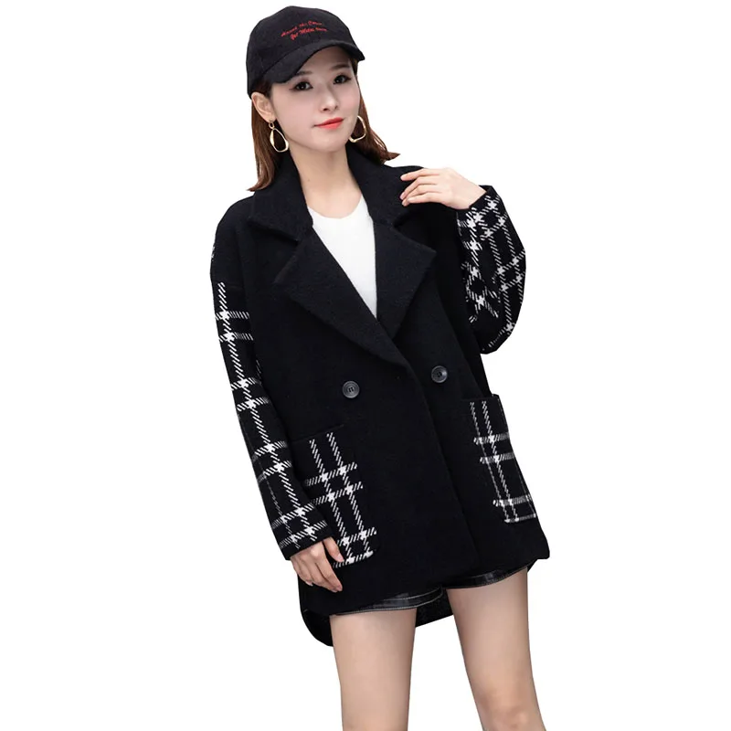 

Nice Autumn Women Coats Plaid Double-sided Woolen Thick Coat Loose Ladies Winter Top Cardigan Imitation Mink Woolen Jacket G062