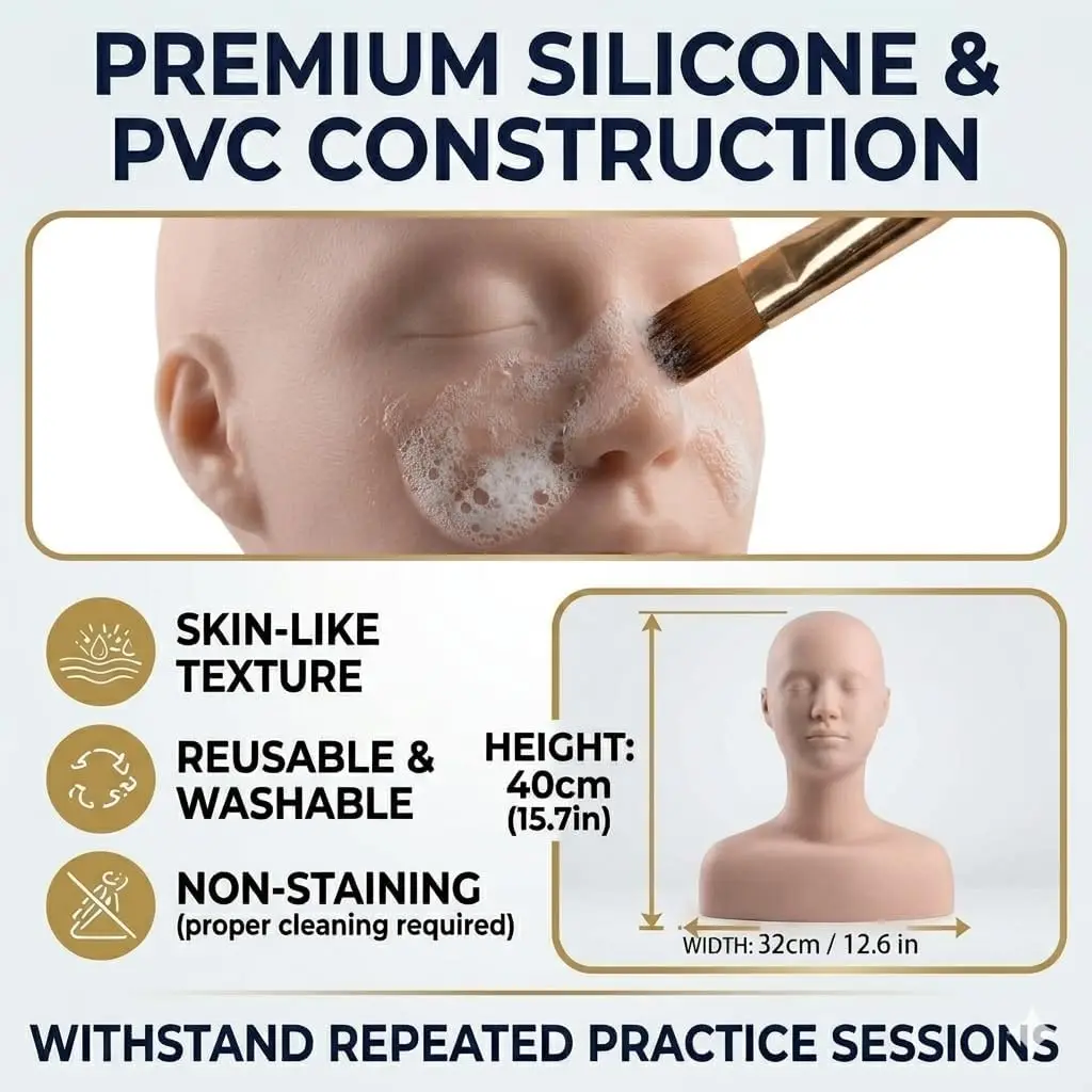 Esthetics Mannequin Head with Shoulder, Soft Human Mannequin Head for Makeup, Facial , Massage, Lash Extensions Practice, Wig
