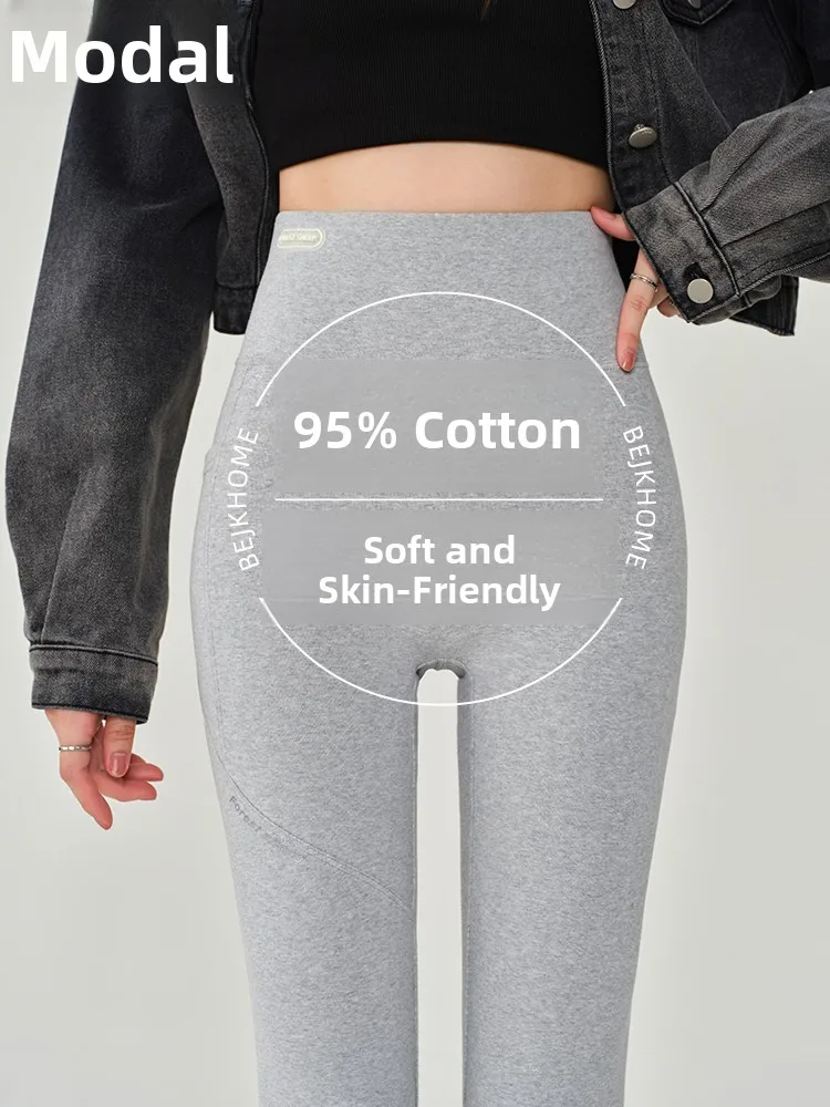 Legginsy damskie z wysokim stanem, bawełniane, do noszenia na zewnątrz, wyszczuplające, elastyczne, miękkie, przyjazne dla skóry, sportowe, ciepłe spodnie.