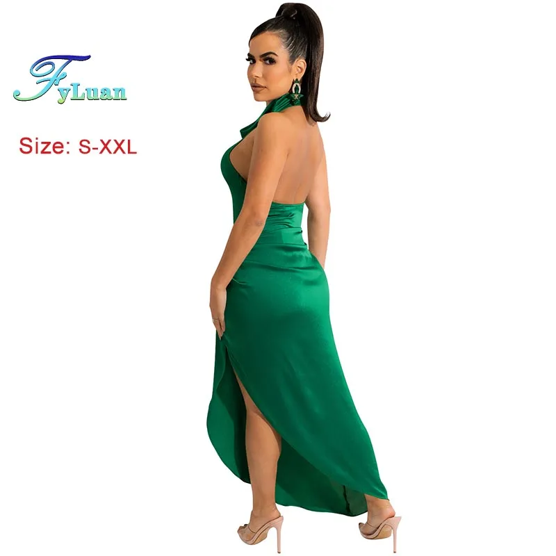 ファッションロングドレス レディース服 セクシー 無地 イレギュラーヘム スリット入り バックレス マキシドレス サテン ノースリーブ エレガント パーティードレス