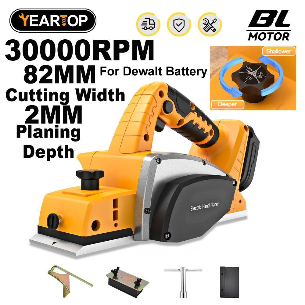 Electric Wood Planer Adjustable Depth Cutter Handle, Power Cord Woodworking Trimmer Cutting Power Tool for Dewalt Battery