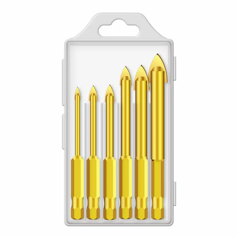 set 6pcs 3+4+5+6+8+10mm Hexagonal Shank Triangle Drill, Gold Tile Concrete Cobalt Alloy Punch Opener Set