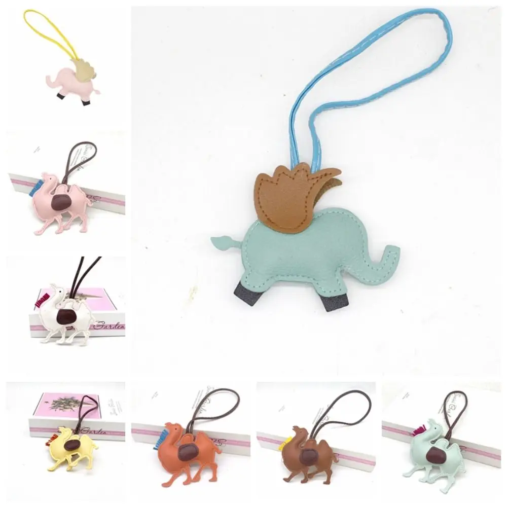 Flying Wings Elephant Keychains Women Camel PU Leather Hanger Pendant Decoration For Bag Car Keyring Accessories Gifts