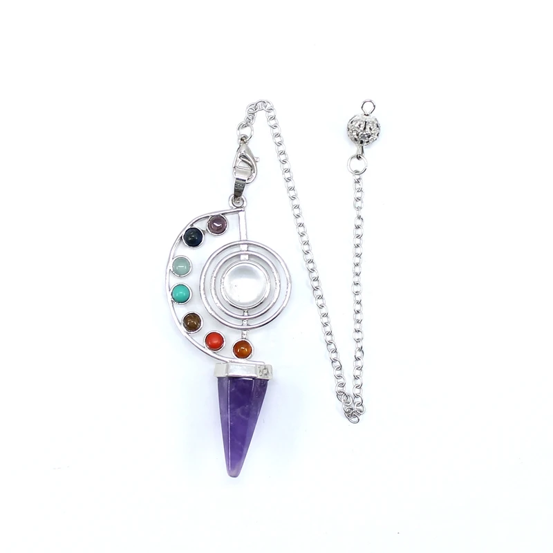 Natural Stone Crystal 7 Chakra Reiki Healing Pendulum For Dowsing Spiritual Divination Cone Quartz Pendulos Pendant Jewelry