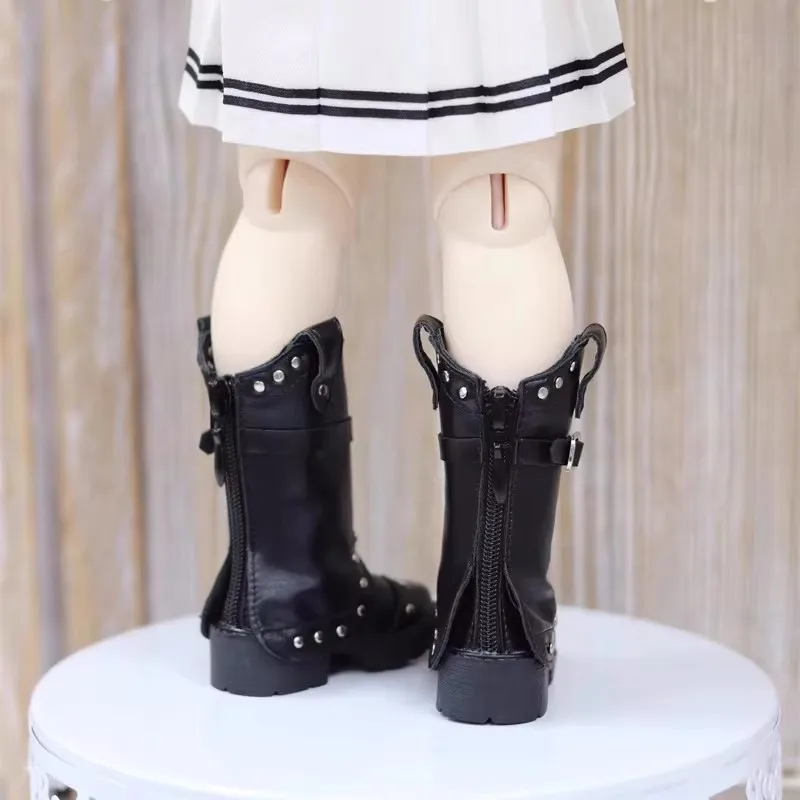 BJD دمية الأحذية لعبة جلدية ماتي الأسود برشام مشبك واحد الفتيات الفتيان أنيقة سميكة سوليد جولة تو حذاء من الجلد إكسسوارات دمي