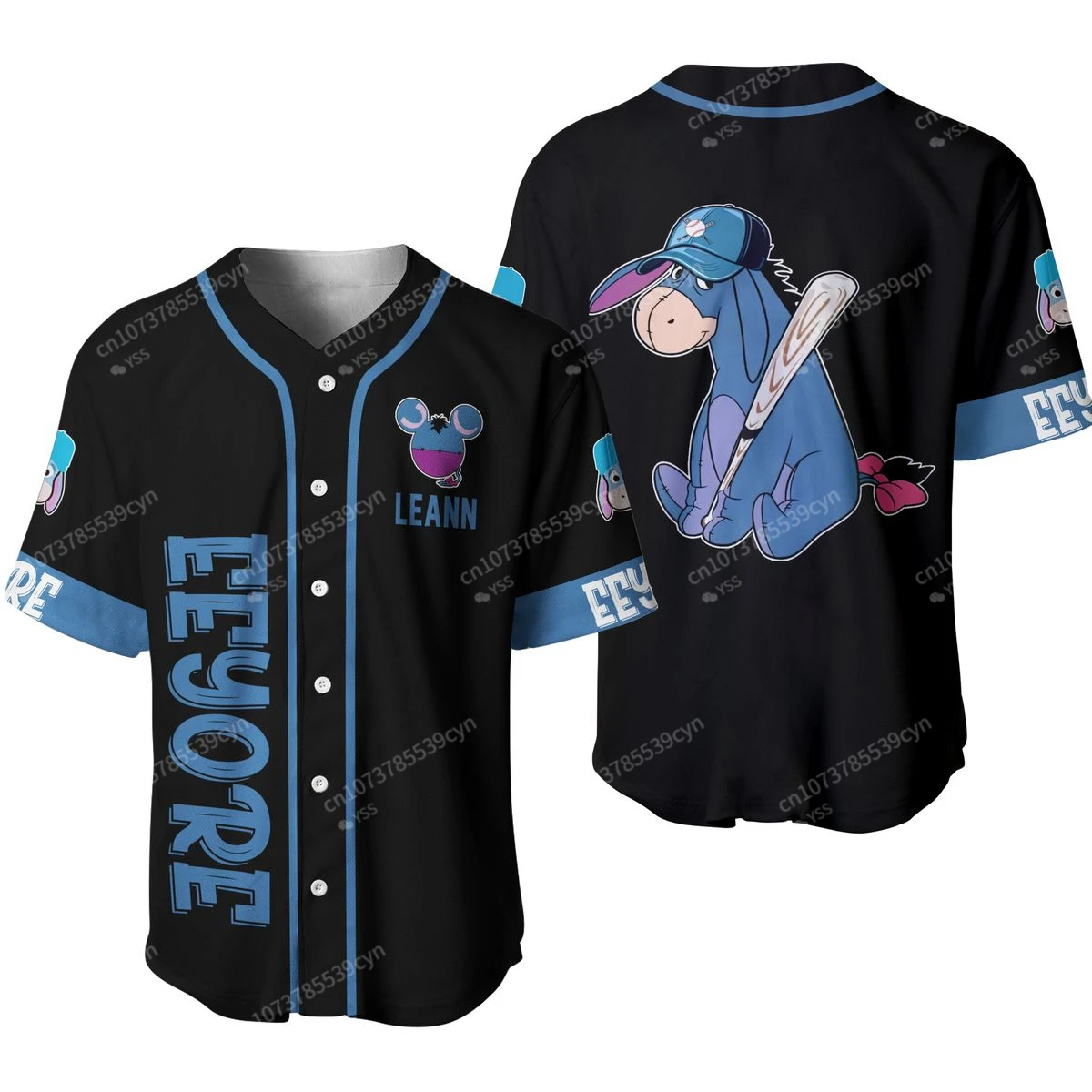 Eeyore Donkey Winnie Pooh Blue Black Jersey | Disney Custom Baseball Jersey