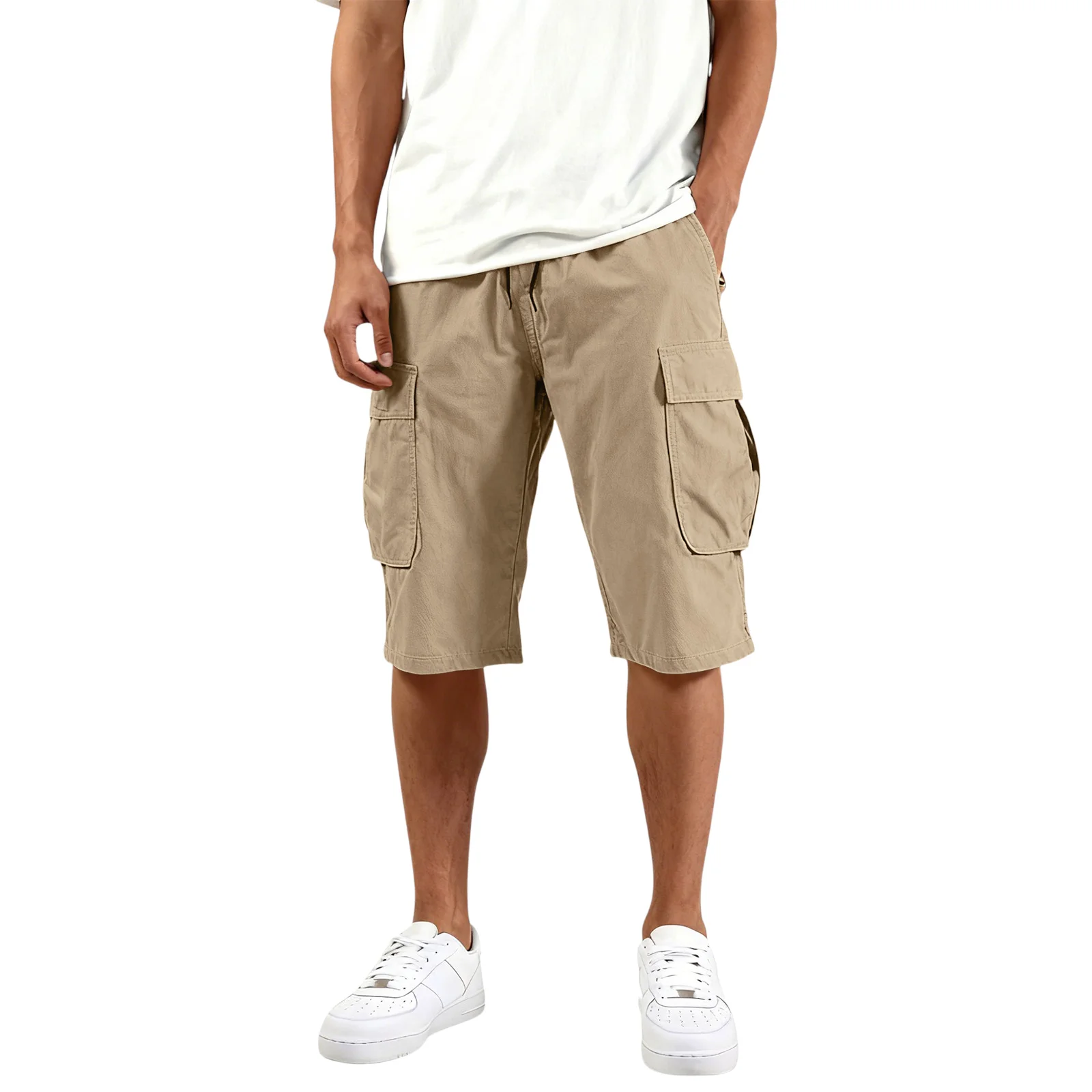 

Мужские шорты-карго с несколькими карманами, летняя одежда, брюки до колена с завязками на талии, свободные брюки для использования на открытом воздухе, мягкие мужские повседневные брюки свободного кроя