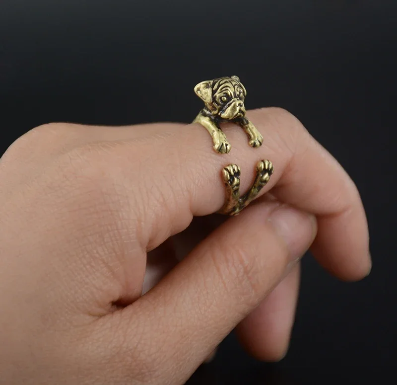 Antique Retro Funny Pug Dog Ring Men Jewelry Lover Animal Anillos Mujer Hippie Rings for Women Aneis Best Friend Gift