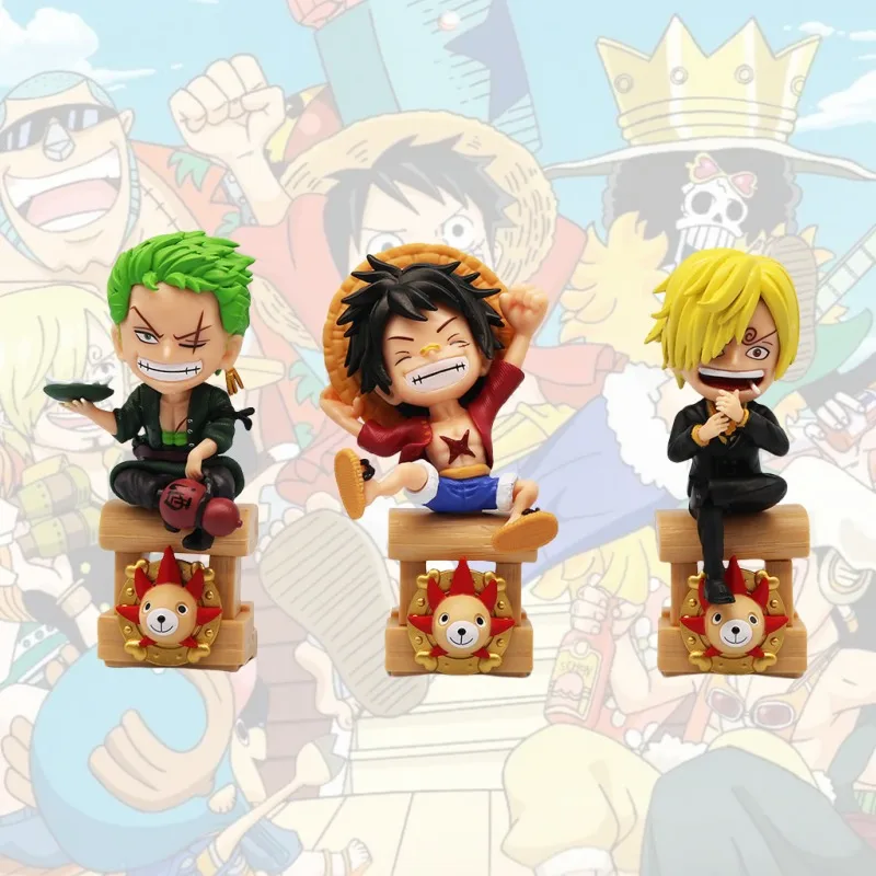 New One Piece Q version Luffy Zoro Sanji figure creative cute cartoon car desktop decoration ornaments holiday gifts wholesale
