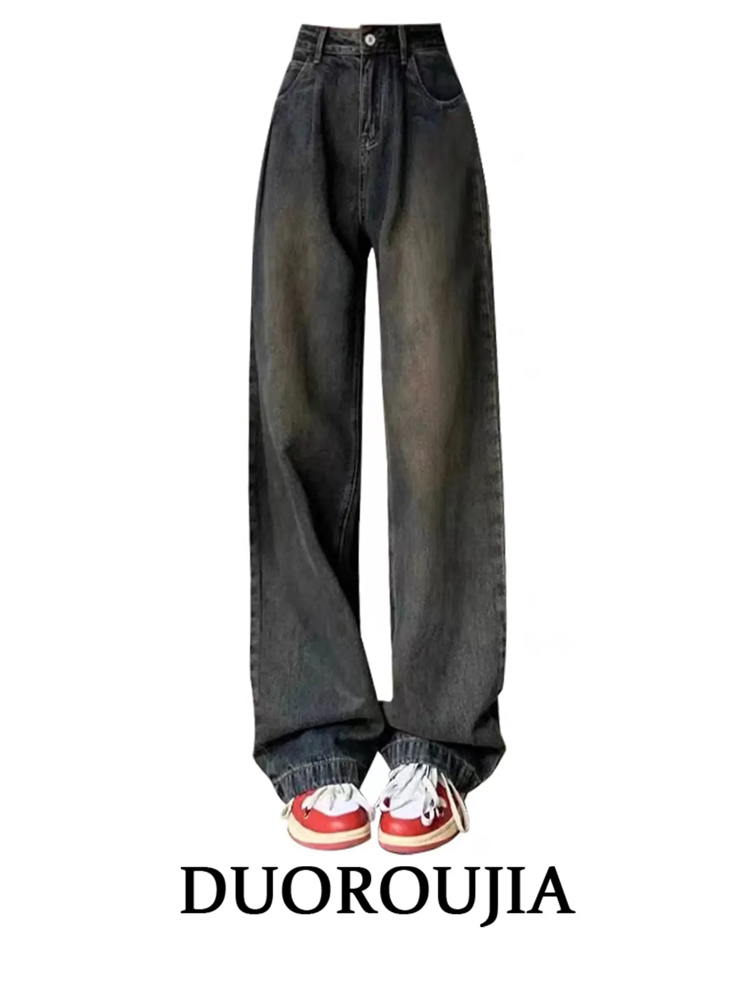 

High Waist Wide Leg Denim Jeans Women plus Size Draped Vintage Casual Floor Length Straight Leg Pants Autumn Season