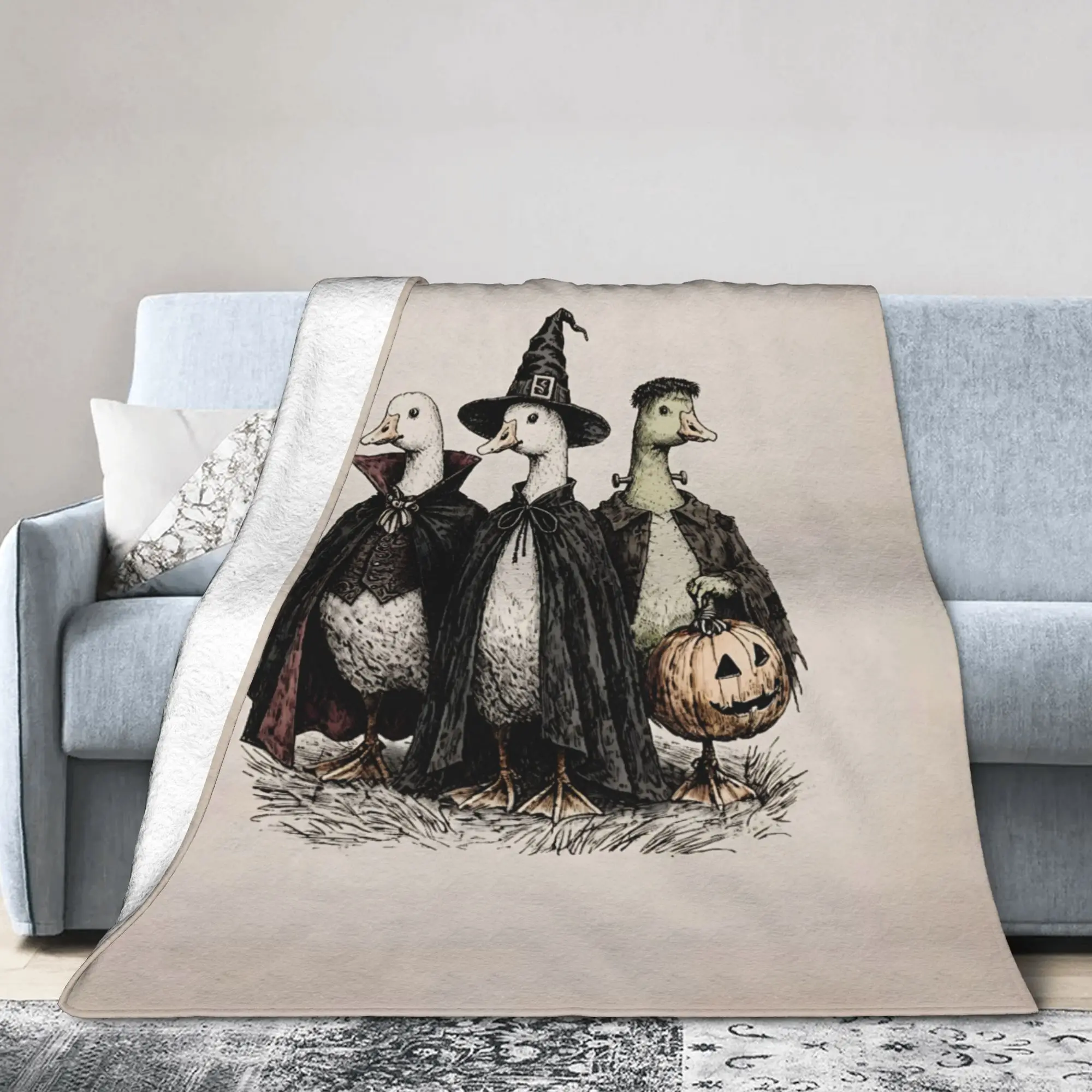 Halloween Goose Duck Flannel Blankets Witch Cute Creative Throw Blankets for Home 200x150cm Bedspreads