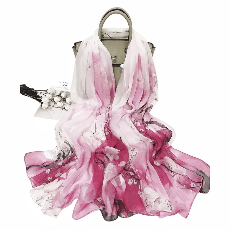 

Lightweight Large 100% Mulberry Silk Chiffon Scarf for Women Oblong Shawl Neck Scarf Beach Wrap Headscarf Gift Pack Pink Floral