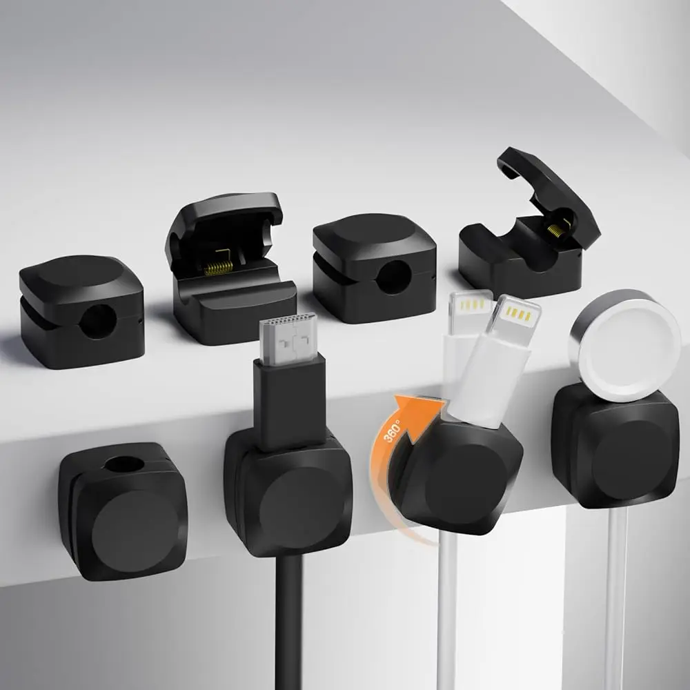 

8 Pack Cord Organizer Holder, Rotatable Cable Clips, Spring Cord Holder for Nightstand Adhesive Cable Organizer, Cable Manage