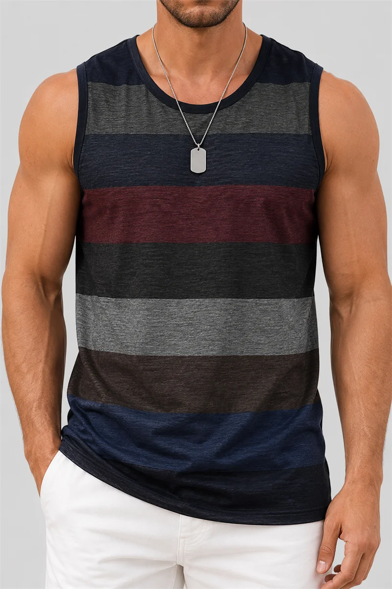 Men's Striped Tank Top Summer Casual Sleeveless Shirt Lightweight Beach Gym Workout Muscle Tee for Men