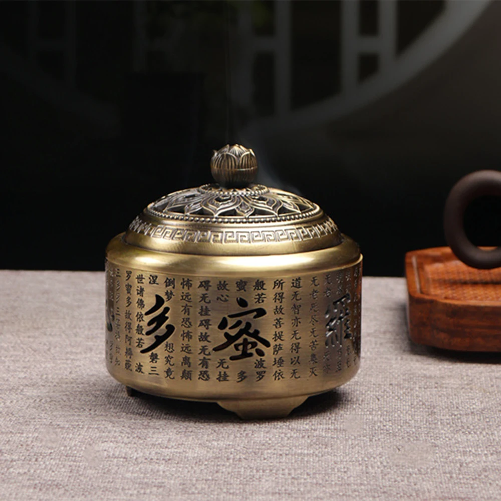 

Zen Heart Sutra Incense Burner, Indoor household coil incense censer, Tea Room Study Sandalwood Burner,Imitation copper ornament