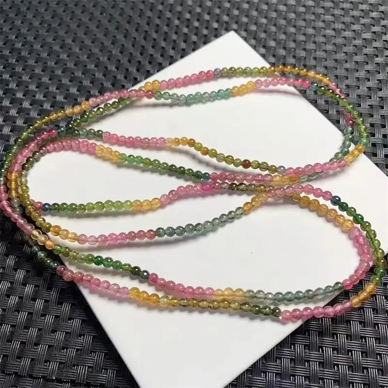 3MM Natural Tourmaline Triple Circle Bracelet Smooth Gemstone Reiki Healing Jewelry Energy Crystal Holiday Gift 1PCS