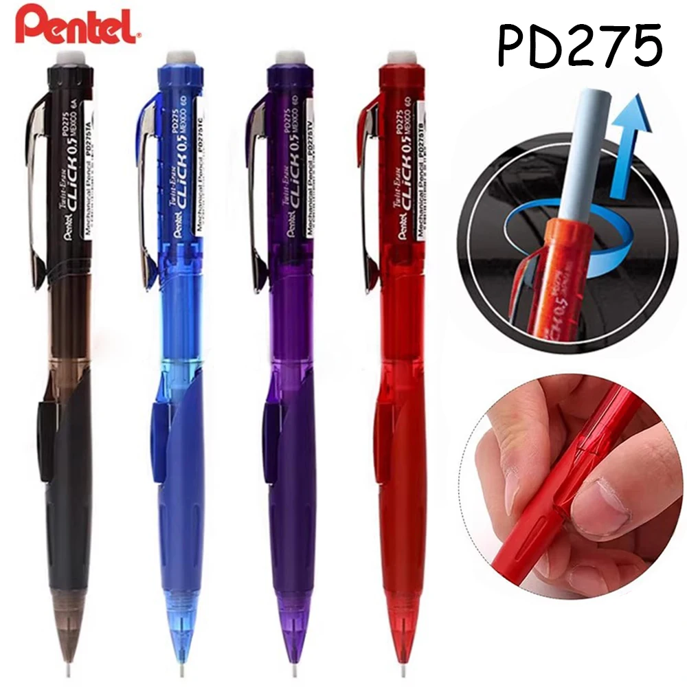 1 Pcs Pentel Mechanical Pencil PD275 Side Press Active Pencils with Rotating Rubber School Supplies 0.5mm Japanese Stationery