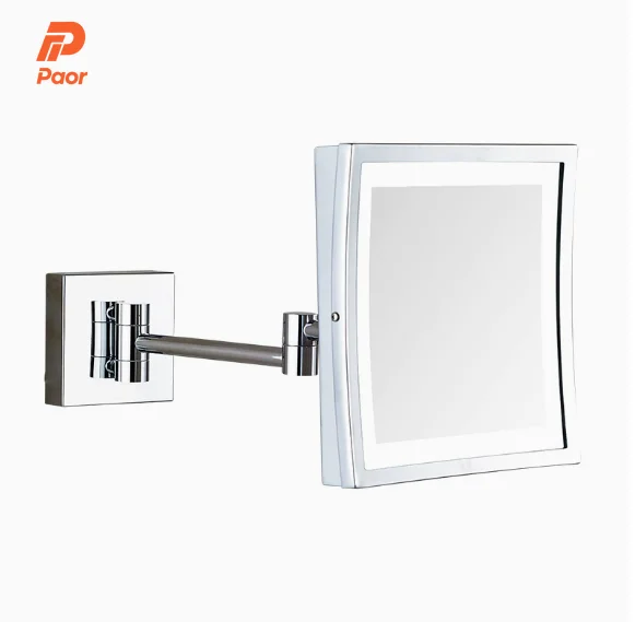 Single-Sided Folding LED Lighting Square Design Makeup Vanity Mirror 3x Magnification For Hotel Or Home Use