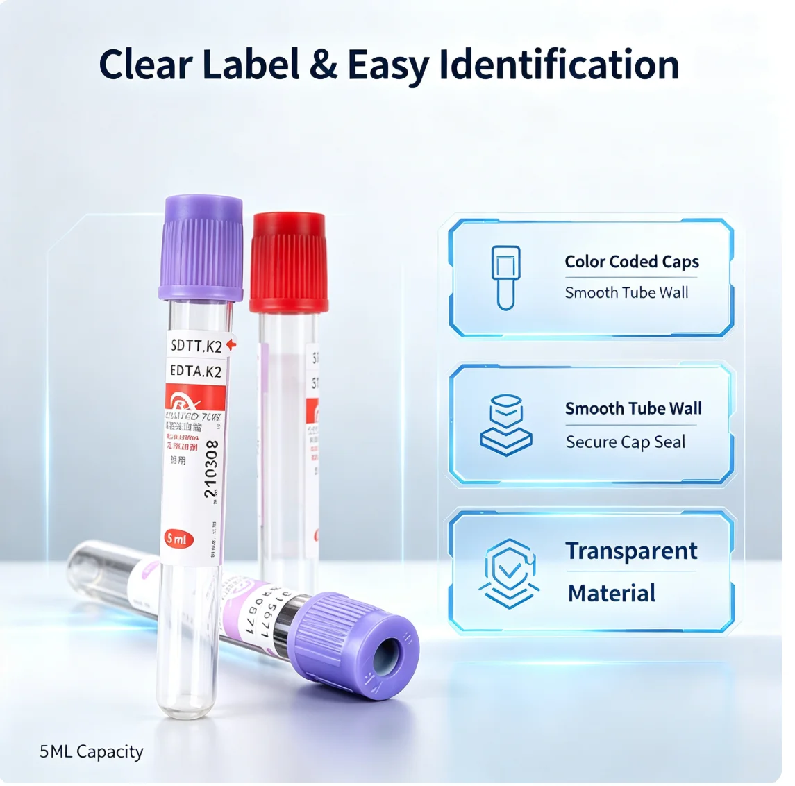 Vacuum Blood Collection Tube 5ml 10ml No Additive EDTA K2 Heparin Sodium Coagulation Tube 100Pcs/Pack Veterinary Blood Sample