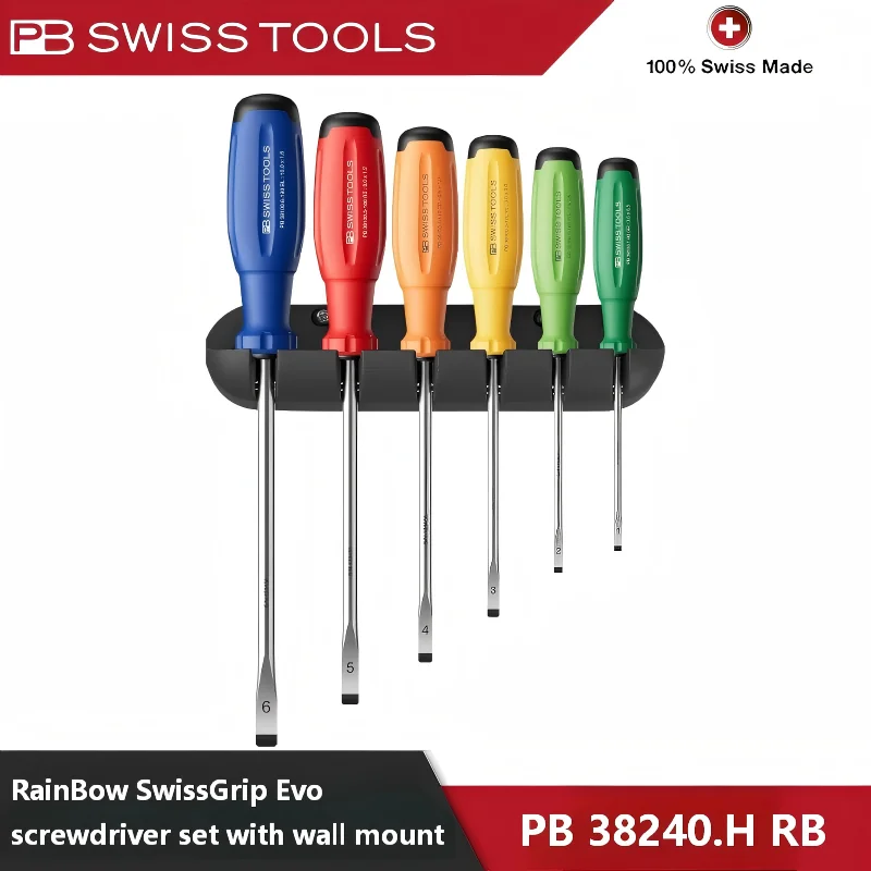 PB Swiss Tools SwissGrip Evo Screwdriver Set Slotted Phillips Torx Rainbow & Standard Handle High Torque Auto Repair 4/6PCS