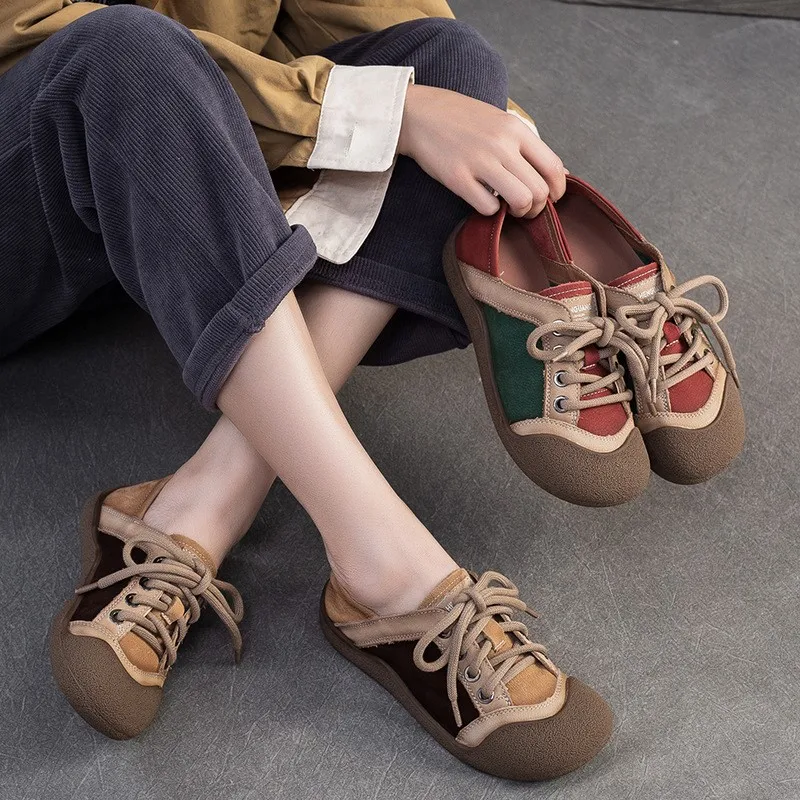 

GKTINOO легкая женская обувь для поездок на работу в стиле ретро, осень 2023, новинка из натуральной кожи, разноцветные туфли на плоской подошве со шнуровкой на мягкой подошве