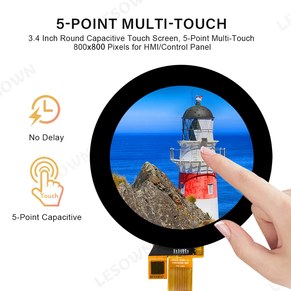 LESOWN 3.4in Touch Display Module 800*800 1:1 Square Screen miniHDTV USB-C 5V Zero Setup Panel for Hardware Monitor