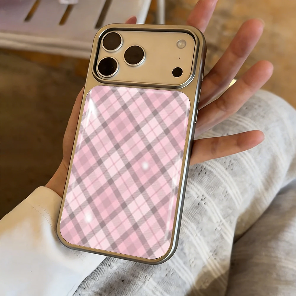 Einfache blaue karierte Drop-Glue INS Hülle für iPhone 15 17 13 Pro Max Phone 11 12 ProMax 14 15 16 Plus Hüllen Stoßfeste Luxus-Fundas – Detail 3